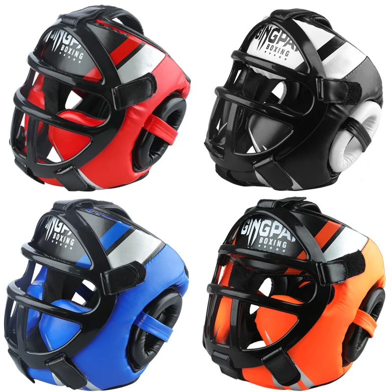 Qualità PU Guantoni Da Boxe in pelle Casco testa protezioni adulto Bambino Professionale concorrenza copricapo MMA Muay thai kickboxing Testa Guardia