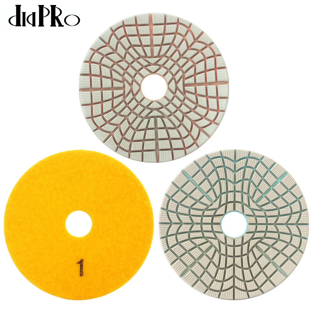 Almohadillas de pulido en húmedo superflexibles, 4 ", almohadillas de pulido de diamante, 3 escalones, para piedra de ingeniería de granito y mármol