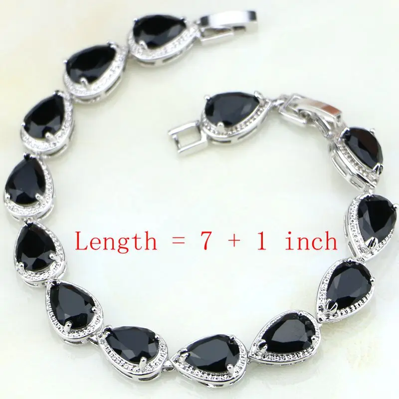 Water Drop Black Rhinestone White Zircon 925 Sterling Silver Jewelry Sets For Women Stud Earrings/Pendant/Necklace/Bracelet