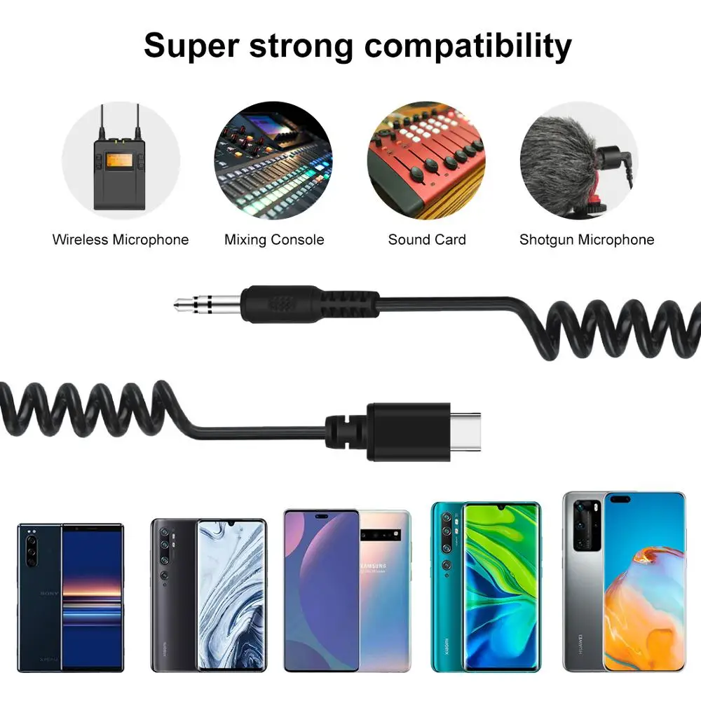 PULUZ 3.5mm TRRS Male to Type-C/USB-C Male Live Microphone Audio Adapter Spring Coiled Cable for DJI OSMO Pocket,Smartphones