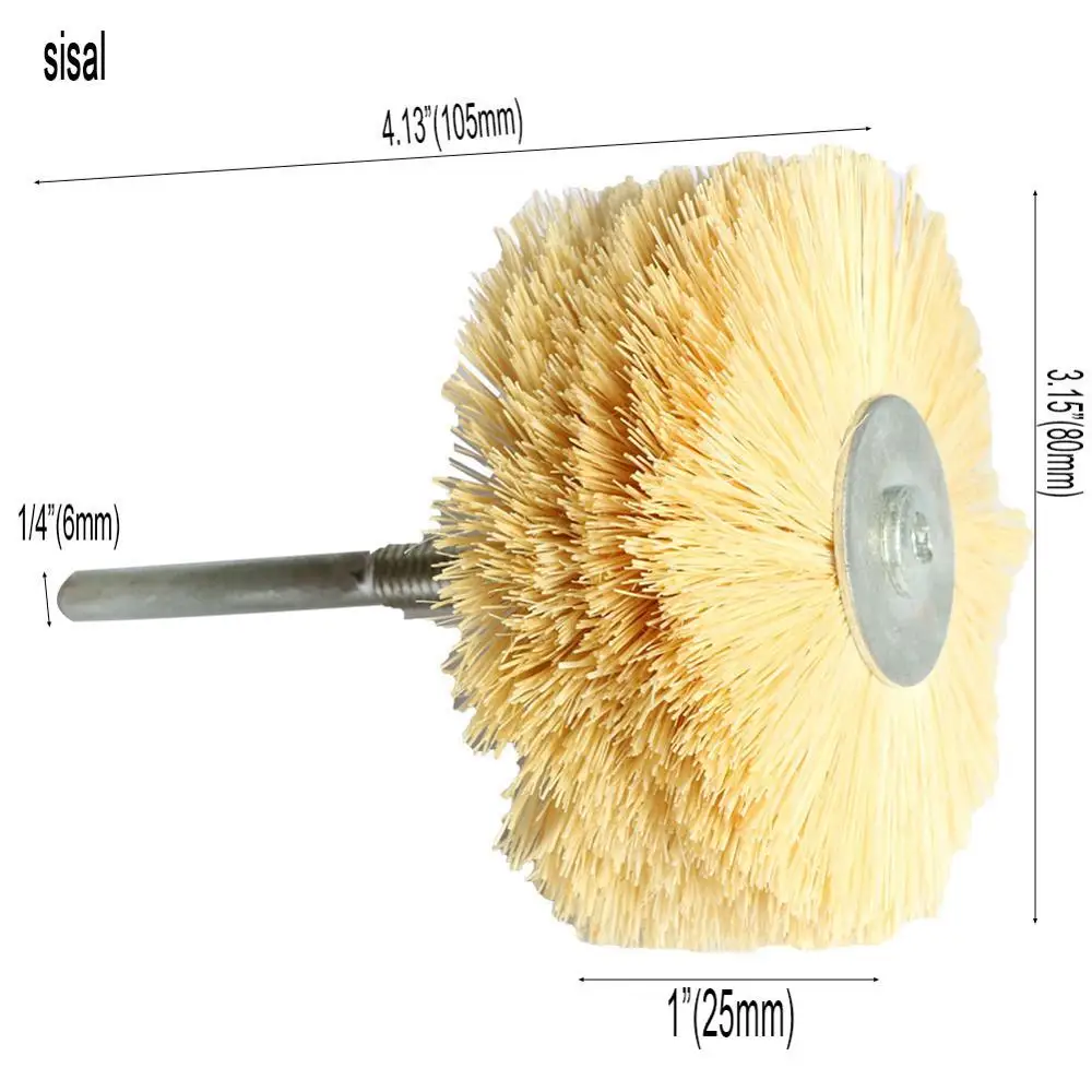 2PCS Abrasive Sisal Filament & Horse Hair Brush Polishing Grinding Head Woodworking Furniture For Drill Rotary Tools shank 6mm