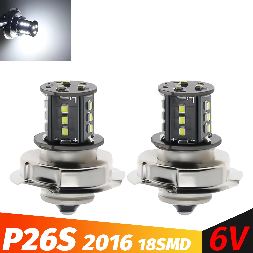 2pcs Motorcycle P26S 18SMD LED Headlight Lamp for Scooter Moped White 6000K 9-80v Motorbike Moped Front Head Bulb Lamp 6v 12V24V