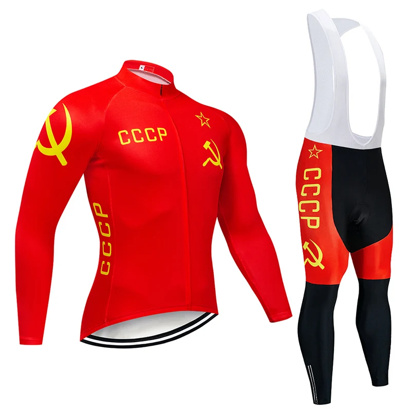 

New CCCP Long Cycling Jersey Bib Set MTB Uniform Autumn Cycling Wear Quick Dry Men's Bike Clothes Ropa Ciclismo Bicycle Clothing