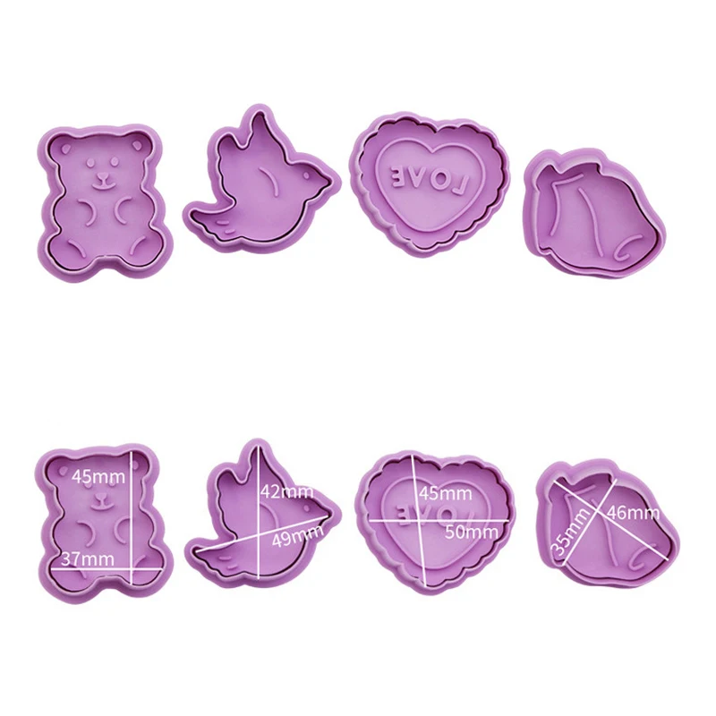 4Pcs/Set DIY Stamp Biscuit Mold 3D Cookie Plunger Cutter Pastry Decorating Food Fondant Baking Mould Tool