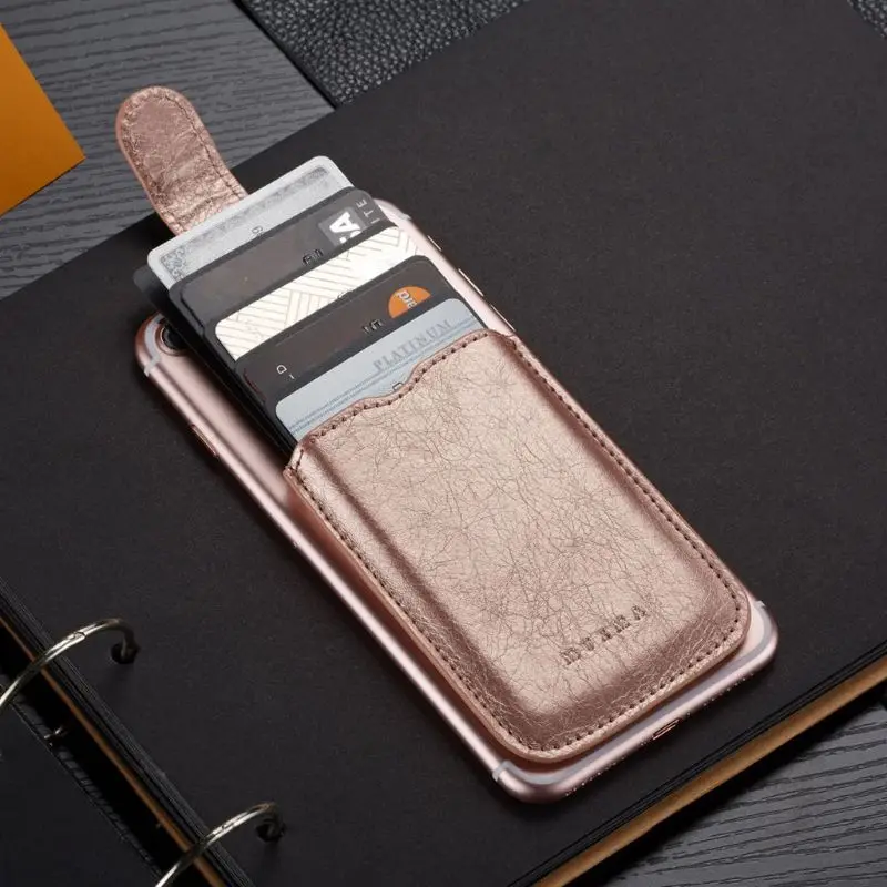 PU Leather Wallet Card Bag Adhesive Holder Case Pouch Sticker for Cell Phone