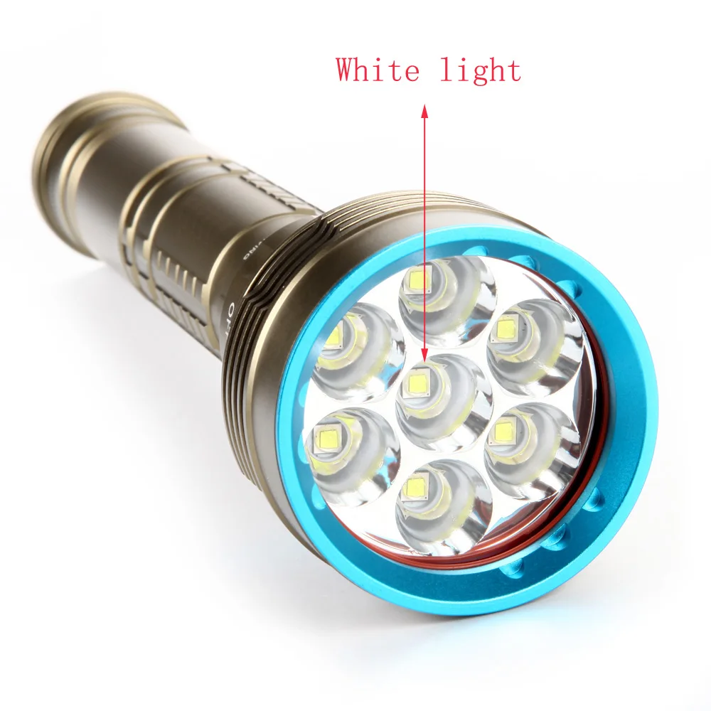 Linterna de buceo impermeable IP8, 7 LED, T6 L2, luz táctica blanca/amarilla, lámpara de antorcha para caza de peces