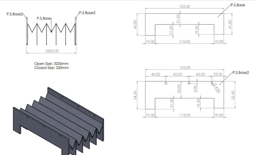 Custom made Special accordion protection bellow way cover, Width 153 mm x Lmax 3200 mm