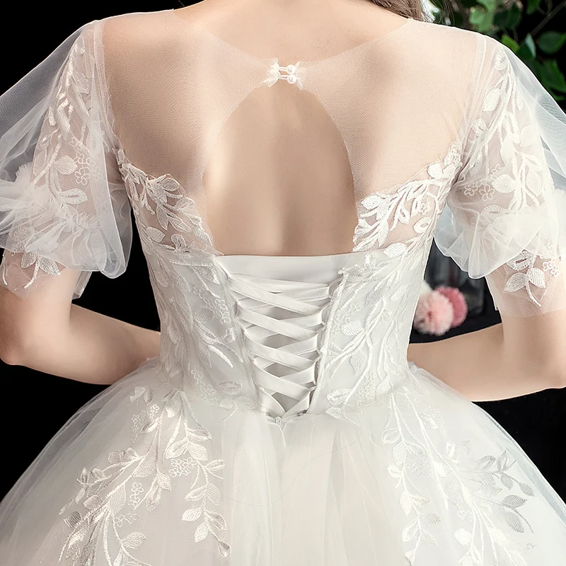 LYG-H26#Bridal Wedding Dress White Lace up Embroidery Off Shoulder Wholesale Cheap Dresses New winter 2019 party Dress long Girl