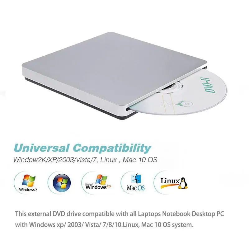 Usb externo cd/dvd-rw burner DVD-ROM óptica drive player slot carregamento portatil para windows 7/8/10 mac 10 os notebook driver