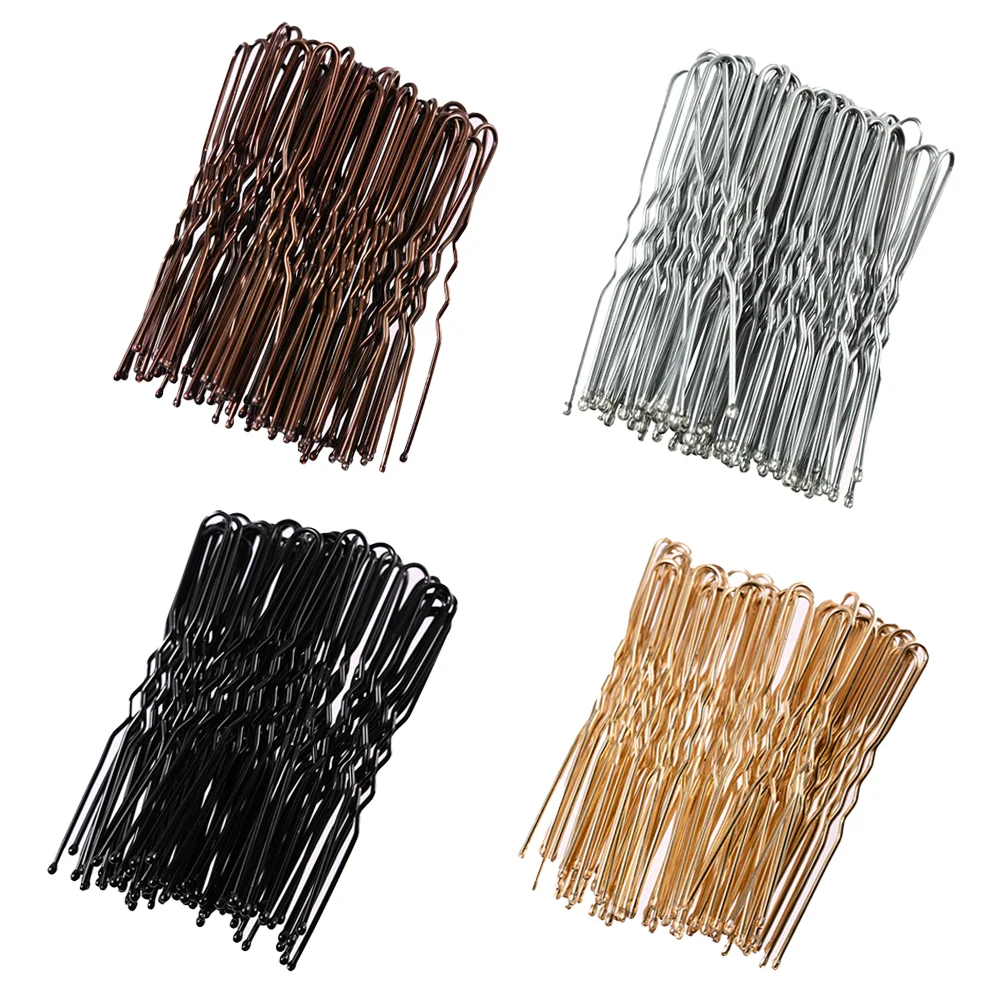 50 Pcs/Bag U Shaped Metal One-word Hairpin Simple Style Hairpin Rubber Head Non-falling Paint Hairpin Female Ins Bangs Clip