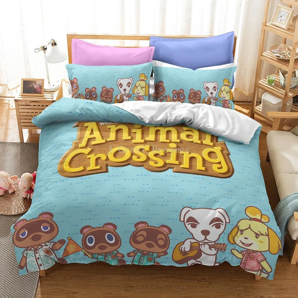 

Cartoon Comforter Bedding Set Aniaml Crossing Duvet Covers Pillowcases For Kids Children King Queen Single Size Cute Bed Linen