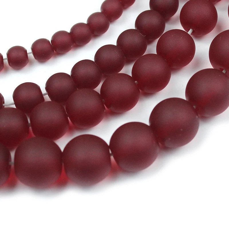 Natural Matte Frosted Garnet Red Chalcedony Stone Round Loose Spacer Glass Beads 4 6 8 10 12 MM Beads For Jewelry Making Fit DIY