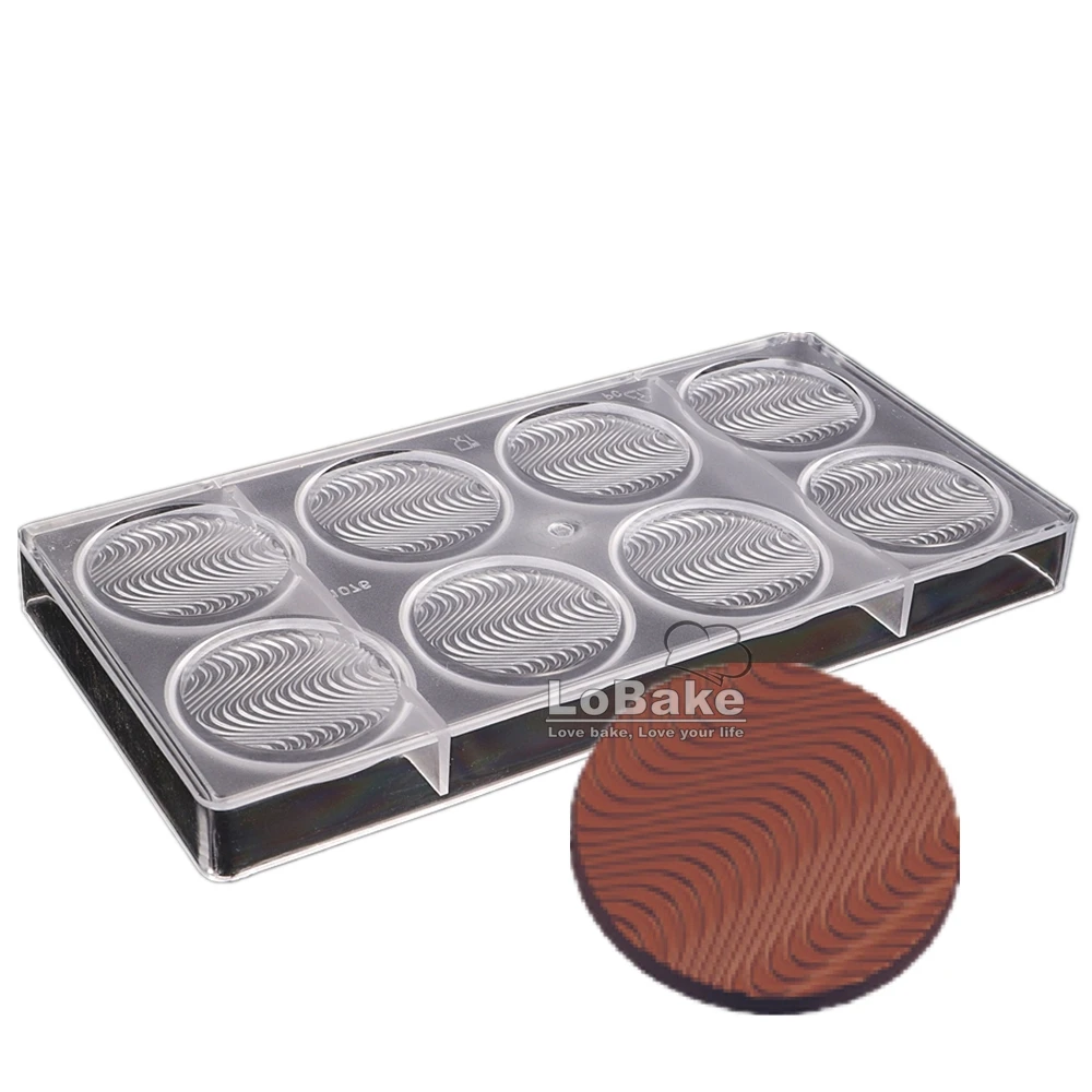 8 cavities fluted wavy thin round cube shape polycarbonate PC chocolate mold ice cube mould biscuit candy making DIY bakery