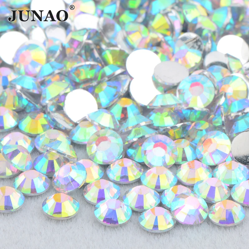 JUNAO All\'ingrosso 2mm 3mm 4mm 5mm 6mm Bianco AB Gelatina Strass in Bulk Decorazione Nail Art Gemme in resina con retro piatto Non Hot Fix Stones