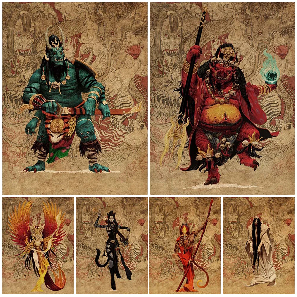 Ghosts, Monsters, Demons And Gods Retro Wall Art Canvas Painting Abstract Vintage Poster And Prints Home Decoration Art Prints