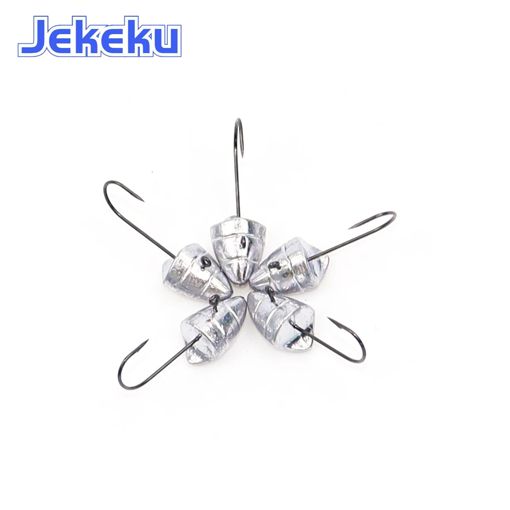 JEKEKU NEW 5pcs Barbed Rockfish Hooks 2g/2.5g/3g/4g/5g Lead Jig Head Fishing Hook Soft Bait Wom Lead Hook Carp Fishing Hooks