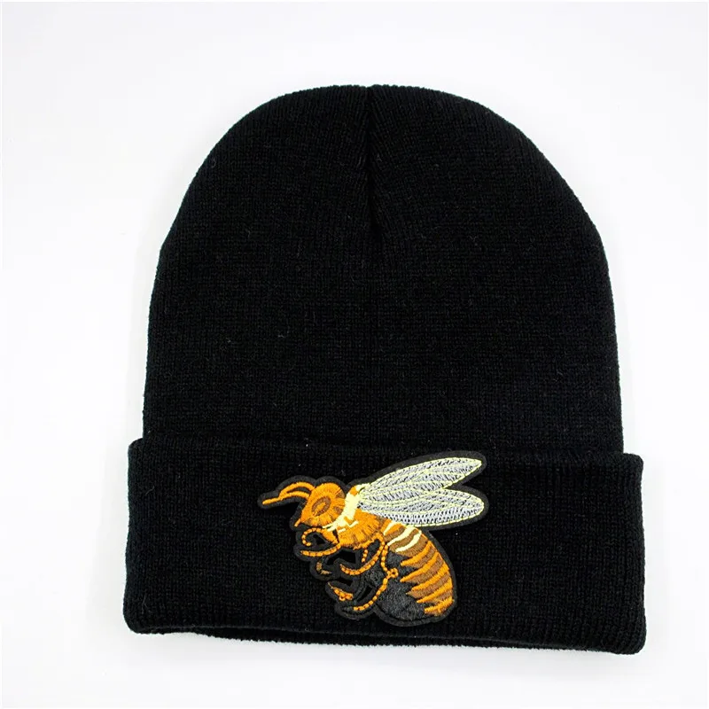 

Cotton Bee Embroidery Thicken Knitted Hat Winter Warm Hat Skullies Cap Beanie Hat for Men and Women 28