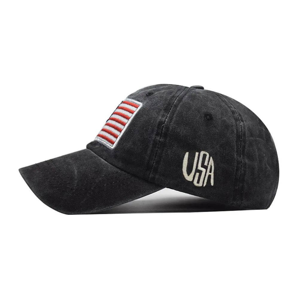 Baseball Cap Washed denim Outdoor Sport Baseball Cap Hat USA America Canada Italy Brazil flag sign Embroidery Spring Autumn Cap