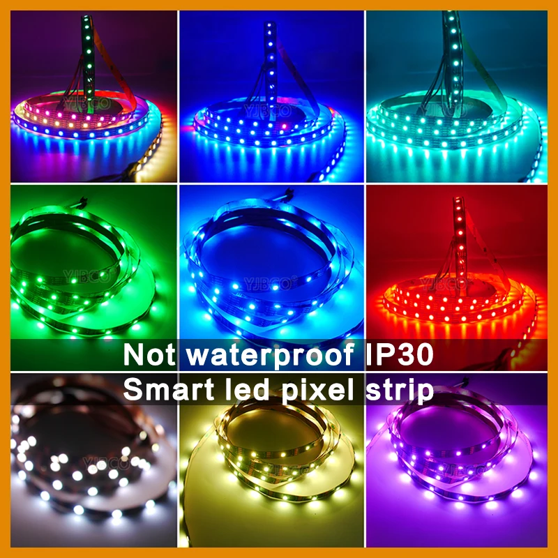 WS2812B 1m 2m 3m 5m WS2812 LED Strips, Intelligent Individually Addressable RGB Lights, Black/White PCB DC5V TV Backlight Led Ta