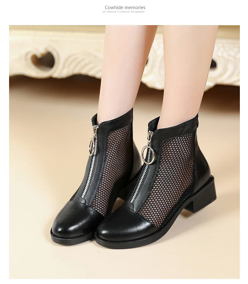 Spring Summer Sandals Gauze Hollow Out Boots Large Size 41-43 Middle-aged Mother Shoes Peep Toe Female Mesh Sandals