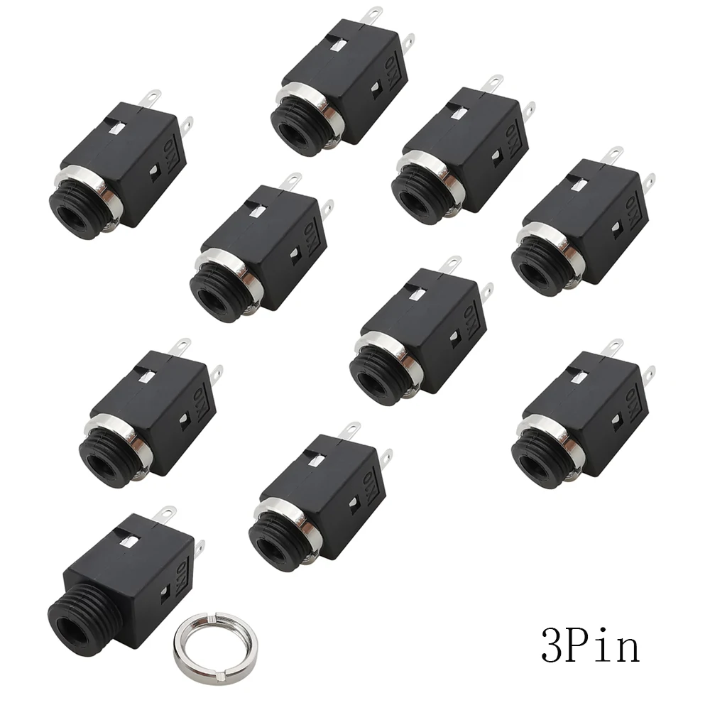 10Pcs PJ341 3.5 MM 3Pin Female Audio Socket Connector 3.5mm Headphone Jack Socket With Nut PJ-341