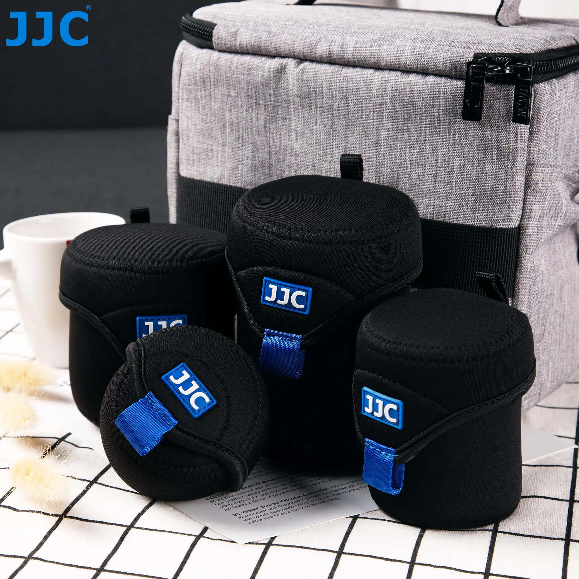 JJC Neoprene Mirrorless Lens Pouch Bag Compact Camera Lens Pouch Case Fold-Over Lens Bag for Canon Nikon Fuji Fujifilm Olympus