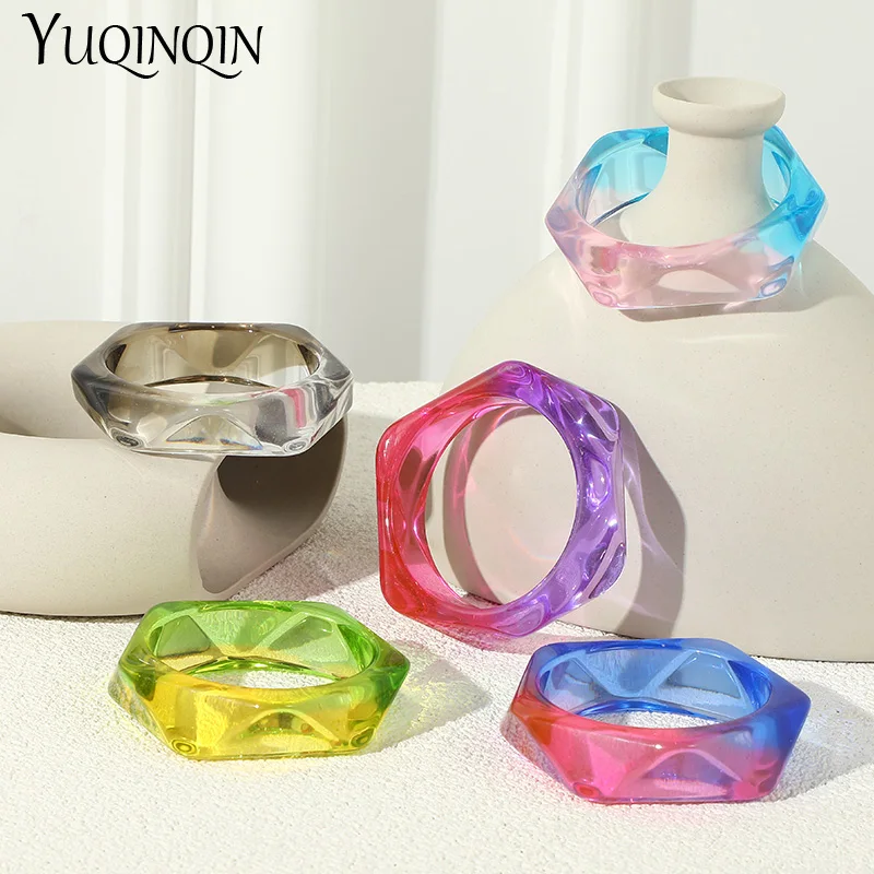Multicolor Resin Acrylic Fashion Bangles for Women Boho Jewelry Geometric Trendy Femme Hand Bangle Bracelets with Designer Charm