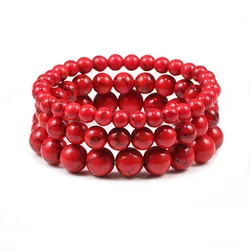 New 6mm 8mm 10mm Red Beads Bracelets Classic Elastic Stretch Natural Stone Bracelet Bangle for Women Men Yoga Jewelry