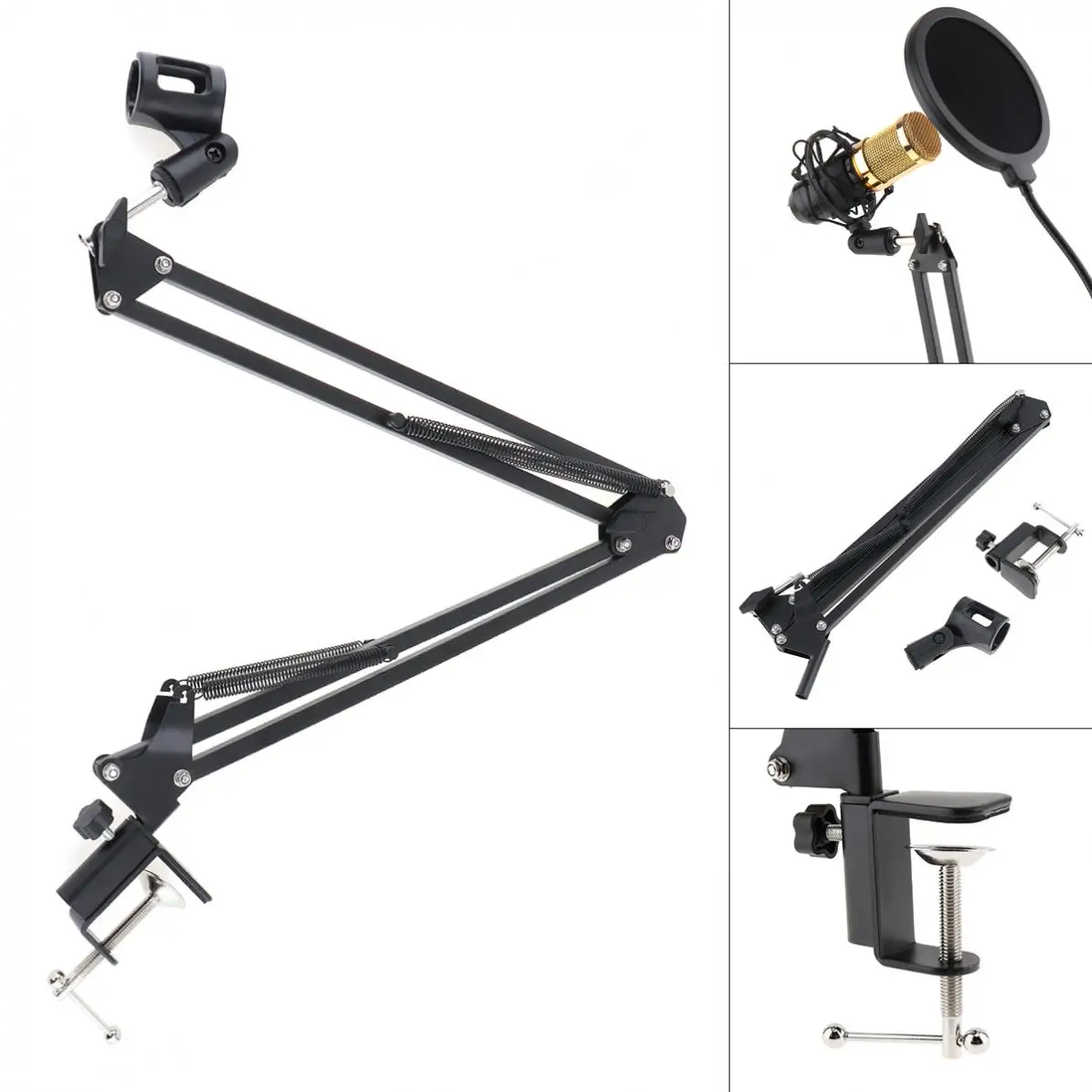 Black NB-35 Microphone Scissor Arm  Stand Mic Clip Holder with Desktop Alloy Base Clampfor KTV / Studio