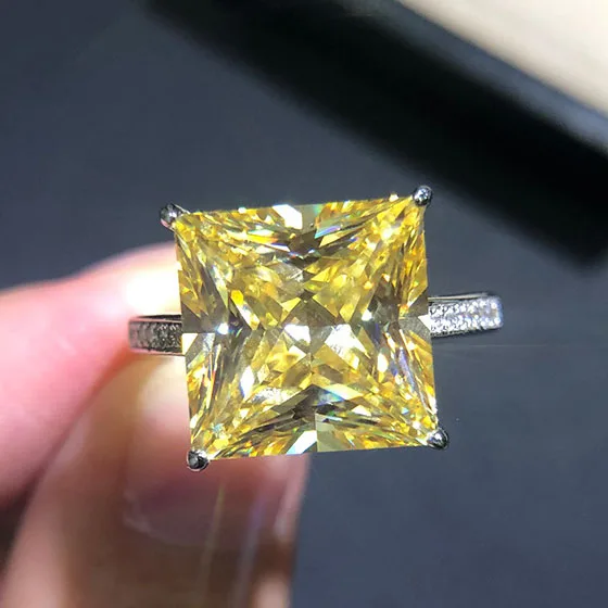 

Luxury 100% 925 Sterling Silver 7 carats super big Square Citrine Wedding Engagement Ring for Women Men Fine Jewelry Couple Ring