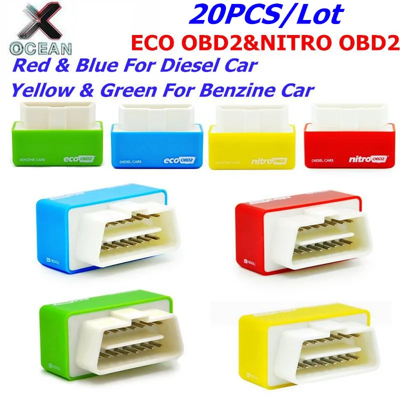 

20pcs Nitro OBD2 /EcoOBD2 ECU Chip Tuning Box Plug & Driver Nitro OBD2 ECO OBD2 For Cars 15% up to Fuel Save double PCB board