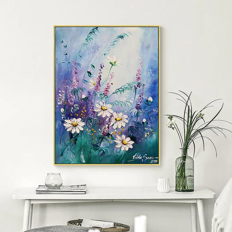 

Nordic style impression flower art oil painting abstract heavy texture wall pictures for living room home wall decoration