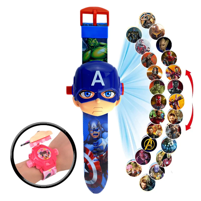 Disney-Reloj de Marvel para niño y niña, cronógrafo con tapa 3D, 24 proyección LED, electrónica, juguete, Spiderman, iron Man, Frozen