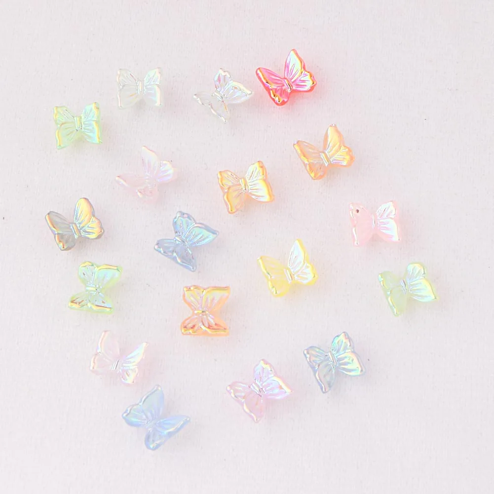 BOLIAO New 30Pcs 7*11mm AB Color Butterfly Shiny Resin Flat Back Rhinestone Glue on Bags/Clothes Home Decoration R371