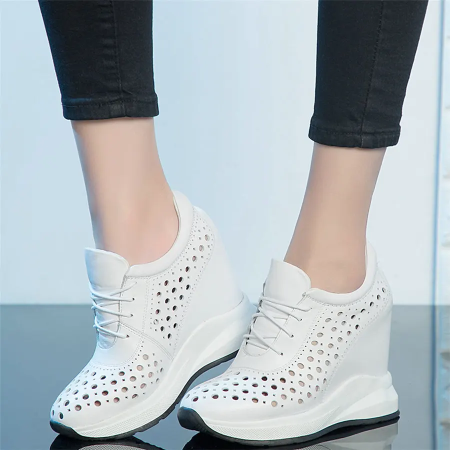 

2023 Fashion Sneakers Women Genuine Leather Wedges High Heel Ankle Boots Female Breathable Round Toe Platform Pumps Casual Shoes