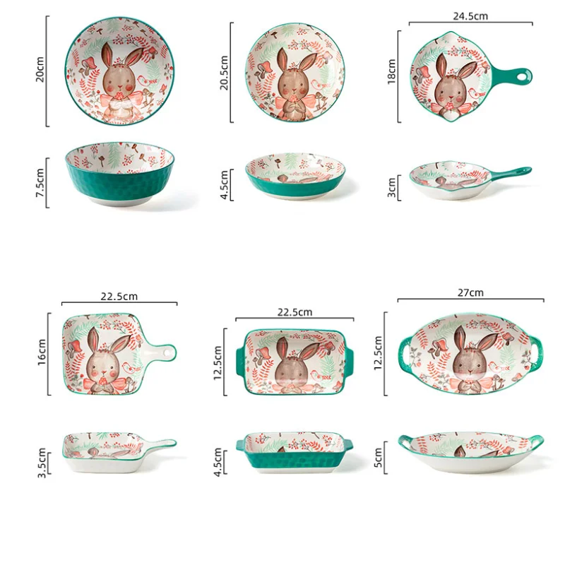 1pc/cute rabbit hand-painted bowl and plate underglaze ceramic household soup bowl commercial hotel noodle bowl fruit salad bowl