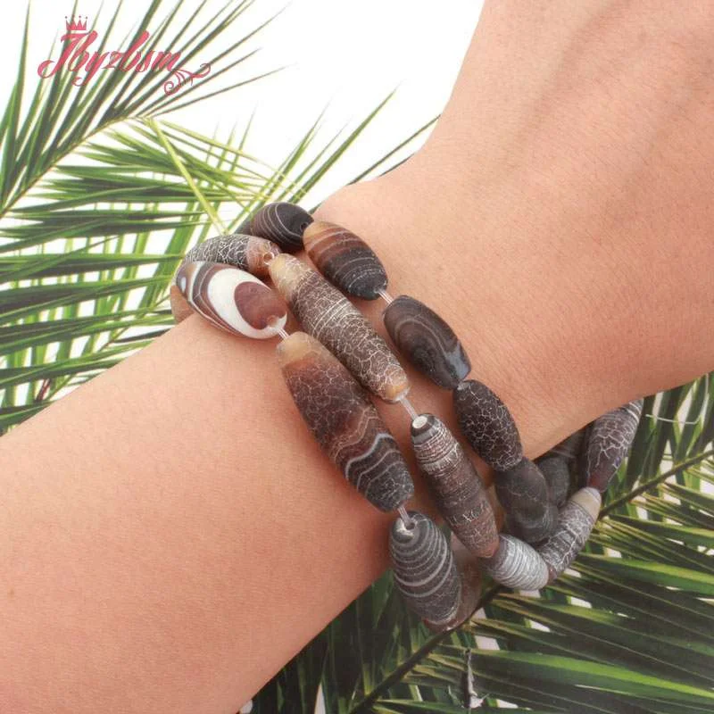 Round Oval Twist Frost Cracked Brown Black Agate Stone Spacer Beads 15 inch for DIY Accessories Necklace Bracelet Jewelry Making