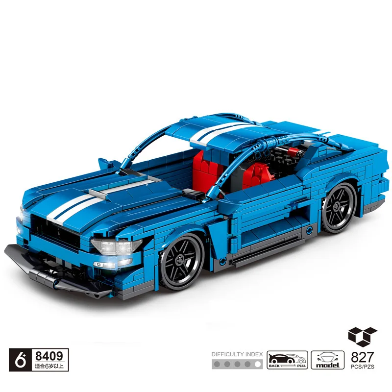 

Technical Building Block Muscle Car Fords Mustang Gt500 Bricks Assemble Model Pull Back Vehicel Toys Collection For Boys Gifts