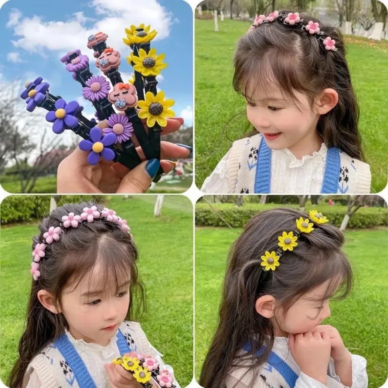 2021 New Children\'s Sweet Cute Flower Cartoon Braided Hair Band Hairpin Jewelry Girl Accessories Headwear