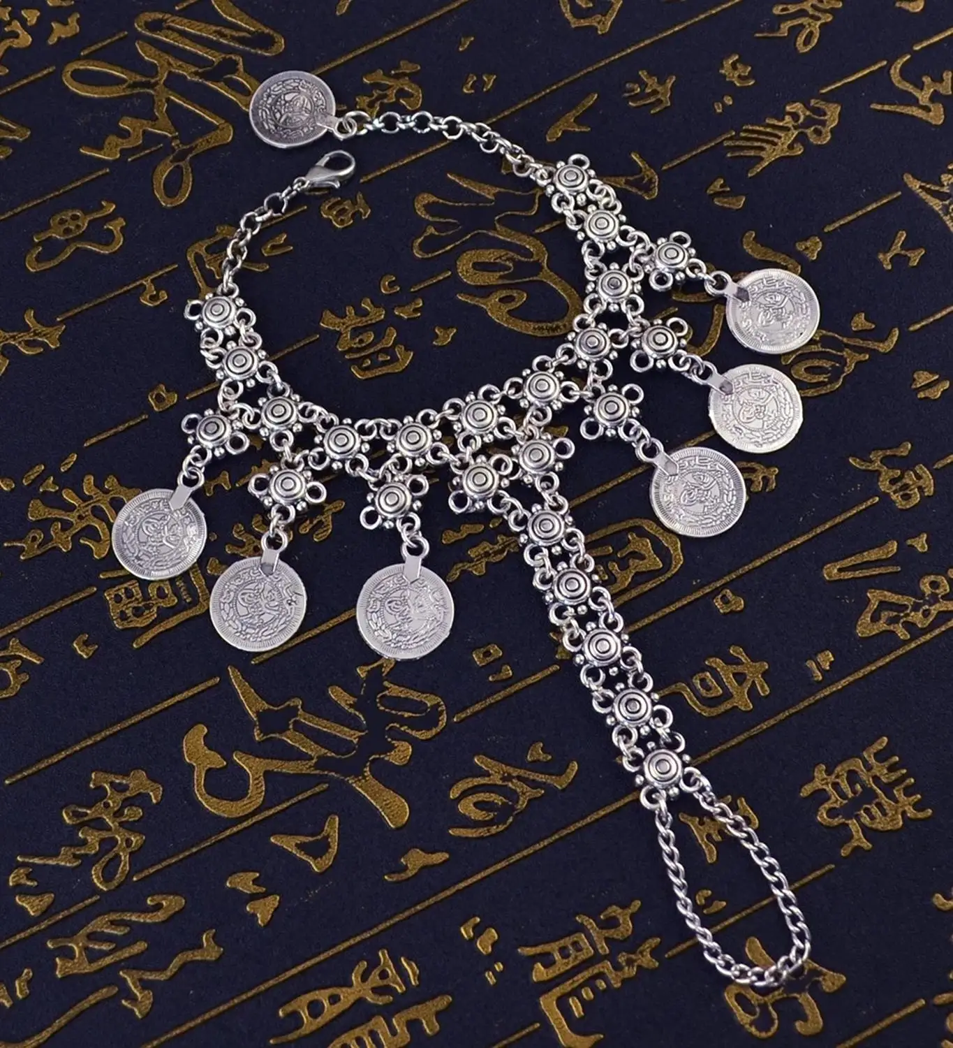 الغجر القبلية العرقية الأفغانية عملة شرابة سوار Charm للنساء الرجال الرجعية إصبع سحب أساور تركيا باكستان الهندي مجوهرات