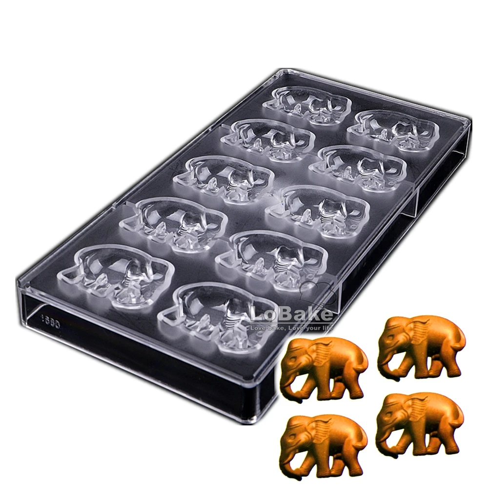 10 cavities Animal Elephant Shape Polycarbonate PC Chocolate Mold Candy Ice Cube Mould Sugarcraft Baking Moldes DIY Baking Tools