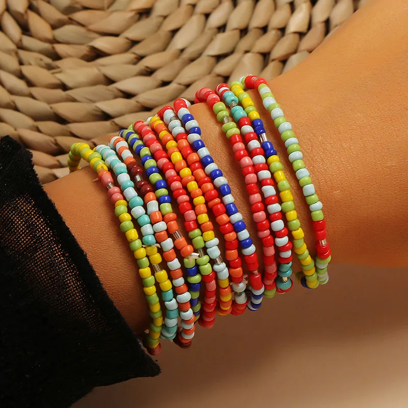 12pcs/set Handmade Colorful Beads Bracelets for Women Colorful Ethnic Africa Beads Bracelets Set Boho Braclets Accessories Girls