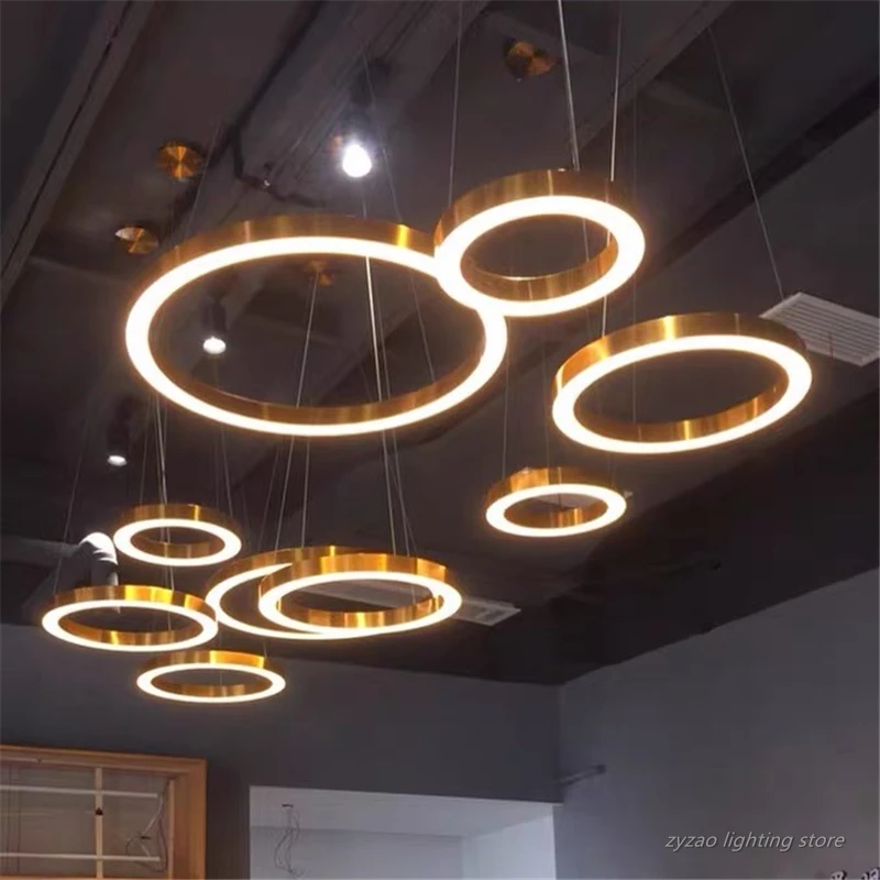 

Post-modern Luxury LED Golden Ring Pendant Lights Office Clothing Shop Villa Simple Hanglamp Living Room Home Decor Pendant Lamp