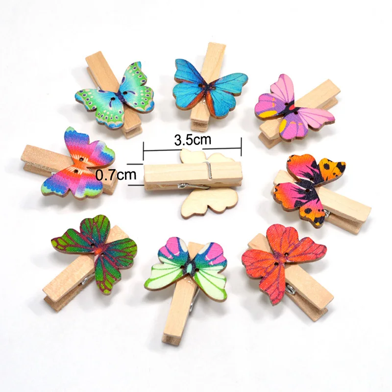 10pcs 7x35mm Natural Wooden Clips With Butterfly For Photo Paper Clips Clothespin Craft Postcard Wedding Photo Wall wooden pegs