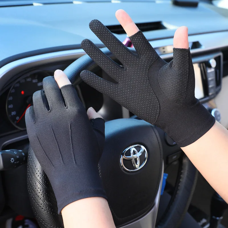 Summer Men Gloves Driving Cycling Touch Screen Non-Slip Outdoor Sports Sunscreen Breathable Ice Silk Women Thin Fingerless Glove