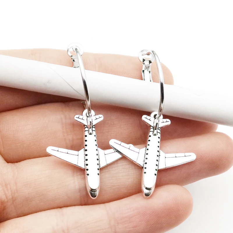 New Cute Aircraft Model Earrings Earrings Civil Airliner for Female Gifts Souvenir Travel Small Ear Hoops Hoop Earings