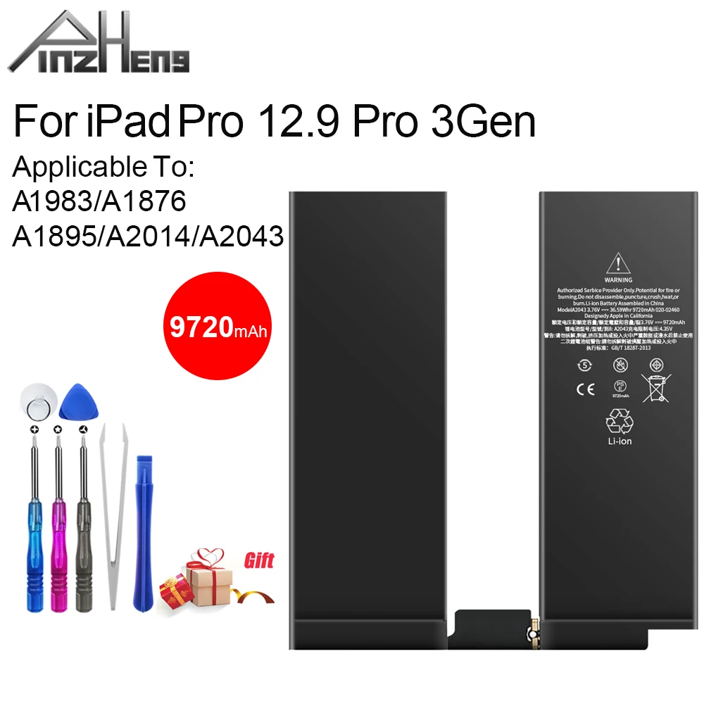 

PINZHENG 9720mAh Tablet Battery For Apple iPad Pro 12.9 3Gen 3rd A1983 A1876 A1895 A2014 A2043 Replacement Battery With Tools
