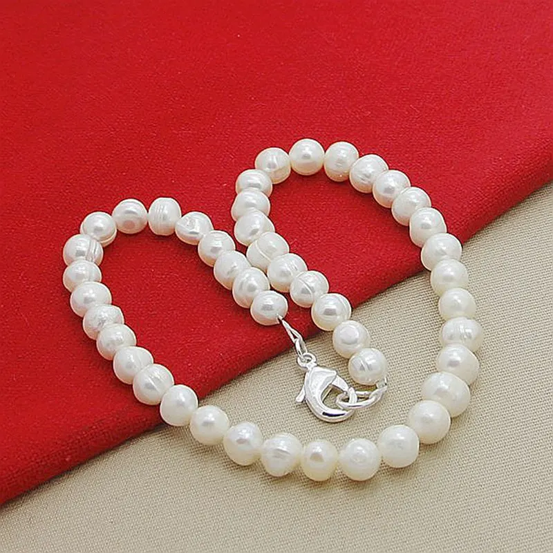 New 925 Silver Buckle Natural Freshwater Pearl Necklace For Woman Wedding Gift High Jewelry