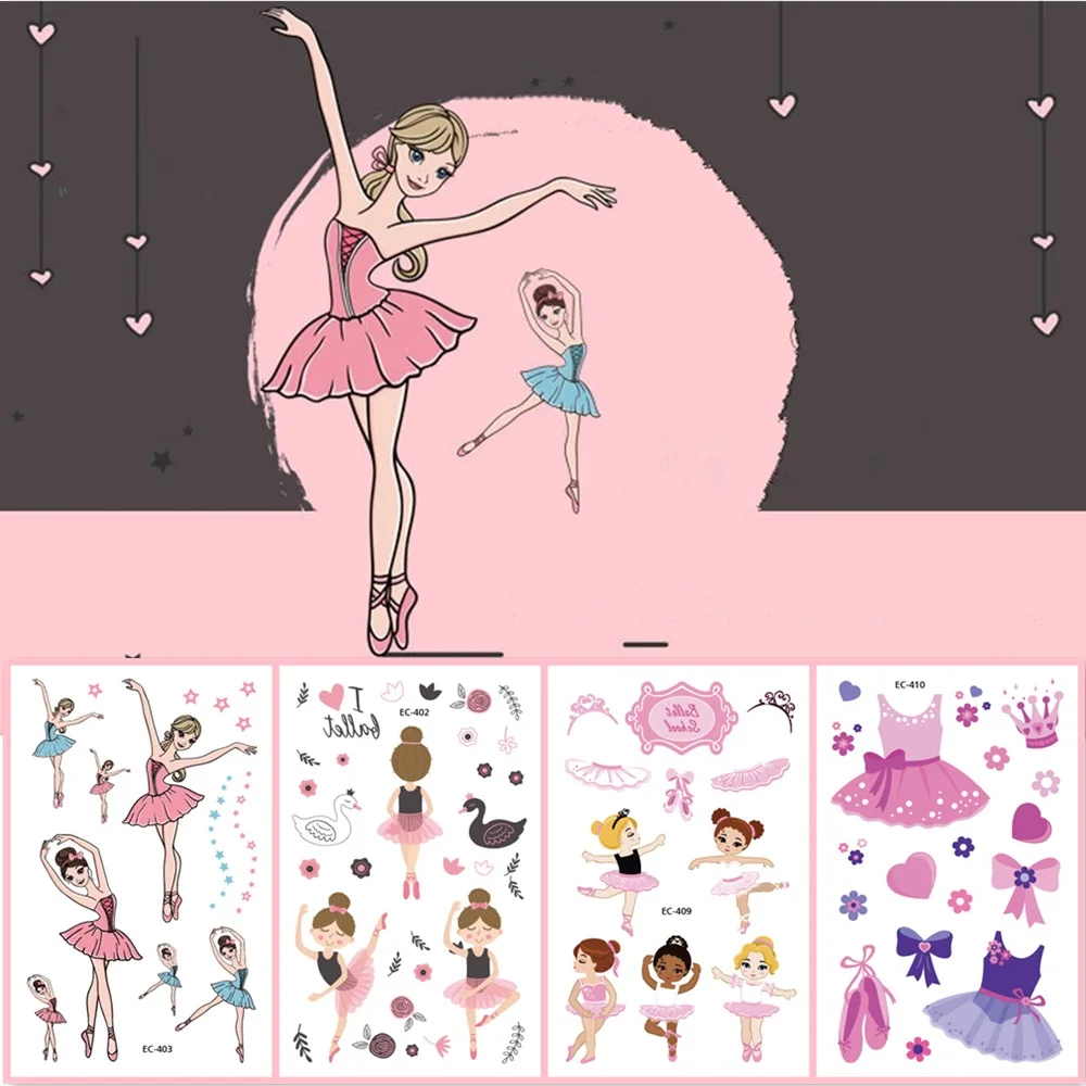 12 kinds Ballet Pattern Stickers for Kids Cute Cartoon Temporary Tattoo Girls faux tatouage temporaire Disposable Children Gift