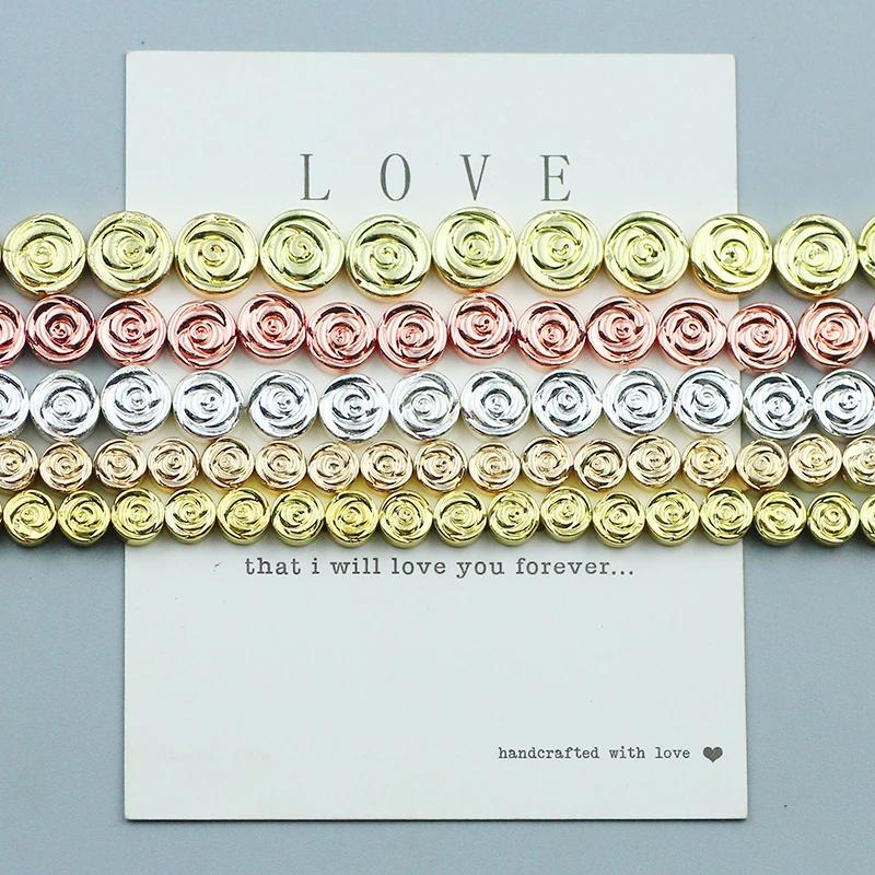 Rose Flower shaped Gold Color Hematite Beads Natural Stone COIN Spacer Loose Beads for Jewelry Making DIY Bracelet Accessories